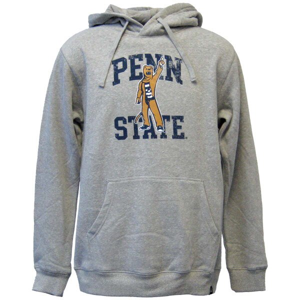 heather gray hooded sweatshirt with Nittany Lion Mascot in front of Penn State